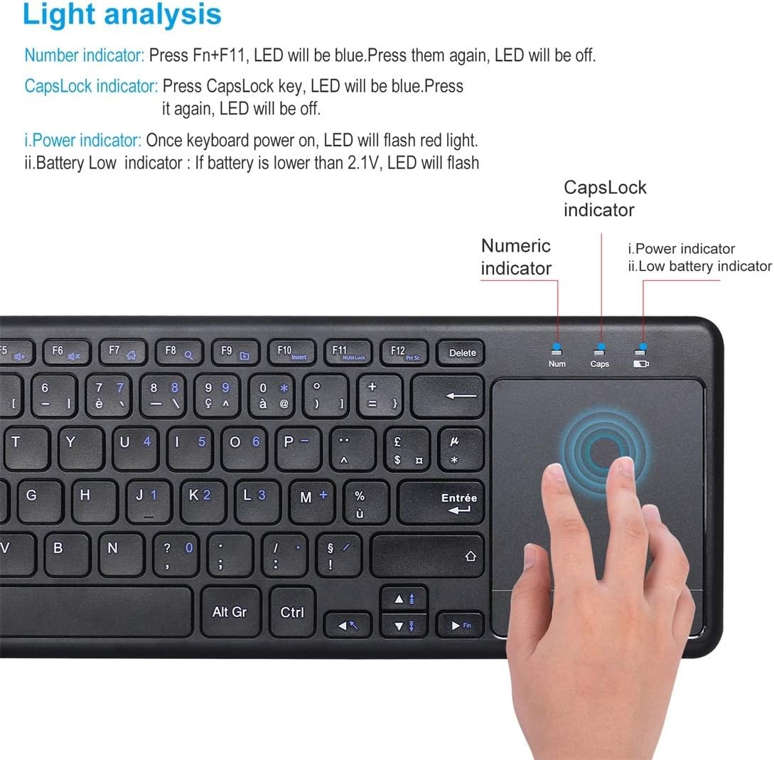 Color Black Accessories For Computer L0 2 4g Wireless French Keyboard With Touchpad Support Pc Tv Black