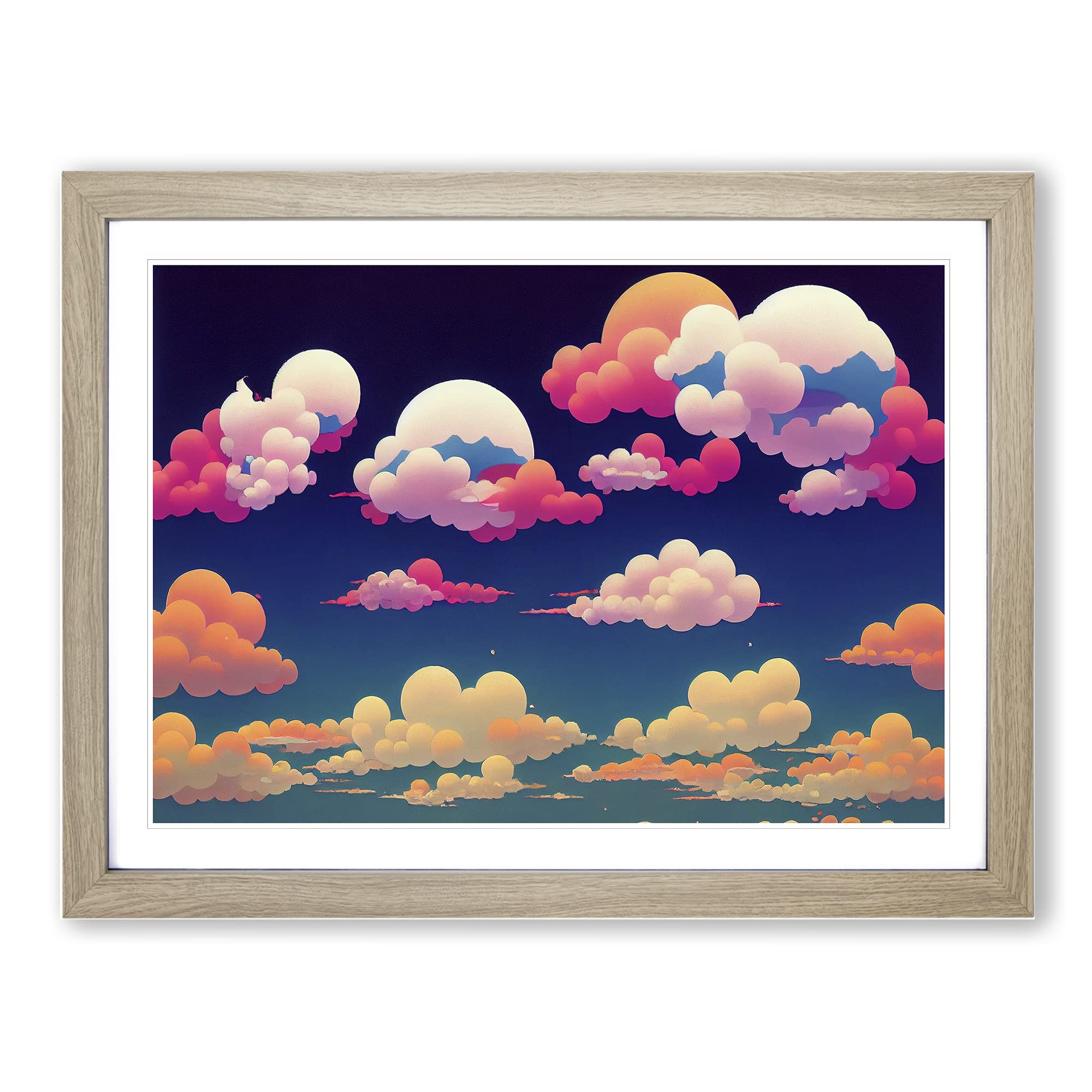 Bubblegum Clouds Vol.3 Framed Print | A3 Oak Framed Wall Art | Ready to Hang | Modern Landscape Picture | Living Room Bedroom Lounge Office