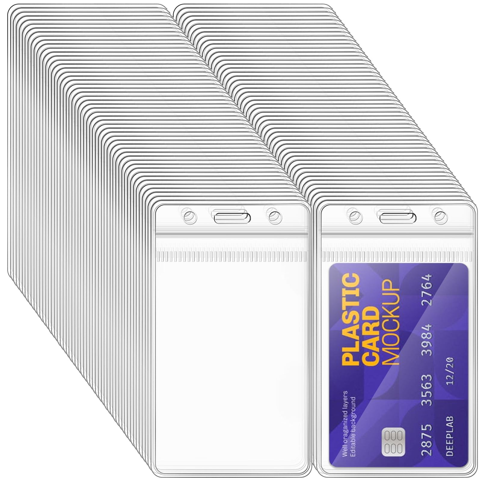 xinfedi Plastic Card Holder, 100PCS 4.49" x 2.68" Clear Vertical ID Card Holder, Waterproof Name Badge Holder for Office Business School