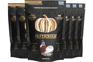 SuperSeedz Dry Roasted Pumpkin Seeds - Maple Sugar & Sea Salt Pepitas, Whole 30, Vegan, Keto, 8g Plant Based Protein, Produced in USA, Nut Free, Fresh Gluten Free Snack (4oz, 6-pack)