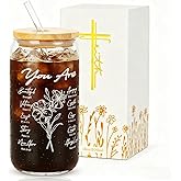 KMCCUMBER Christian Gifts For Women, Bible Verse Glass Cup with Lid & Straw 16oz Coffee Mugs Tumbler for Birthday Thanksgiving Christmas Gift for Mom Wife Sister Friends Teen Girls