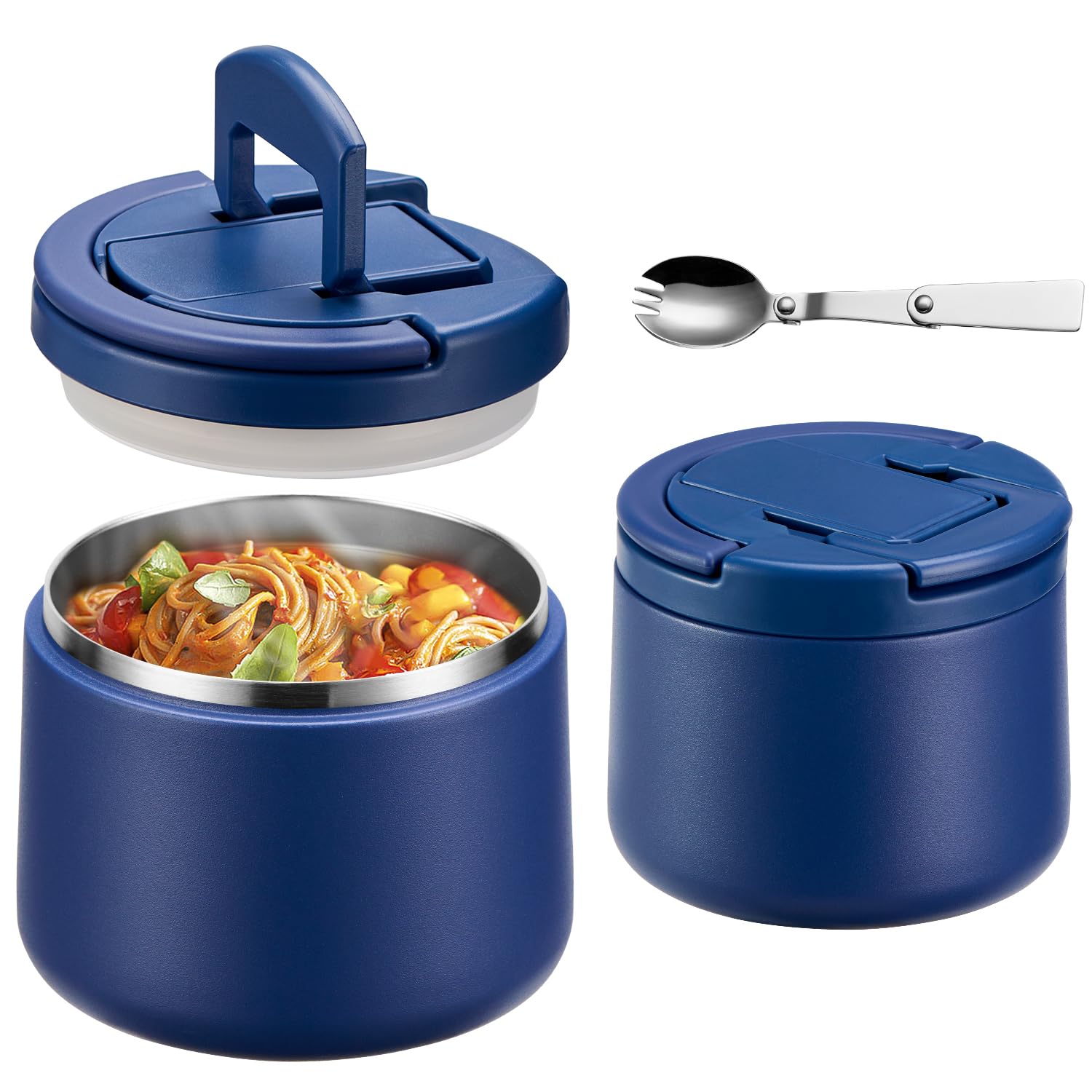 Photo 1 of 14oz Insulated Vacuum Food Jar with Buckle Lid,Soup Thermo for Hot Food Kids,Wide Mouth Leakproof Stainless Steel Lunch Container with Spoon-Blue