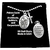 BlessingsfromHeaven Saint Thomas the Apostle Mens Crucifix Catholic Boys Cross Confirmation Cross Silver Stainless Steel 2.4mm Ball Chain