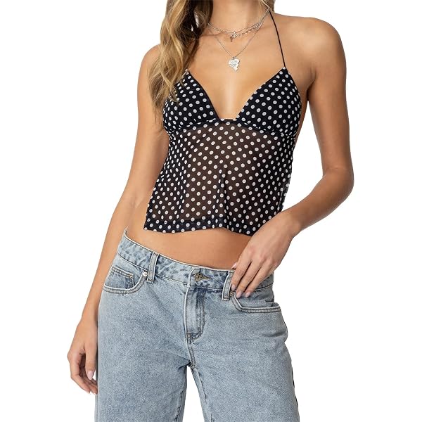 希少✨ Y's ワイズ DOT PRINT DRAPED TANK TOP M Women Y2K Cami Tank Top Polka Dot Sleeveless V Neck Crop Top Sexy
