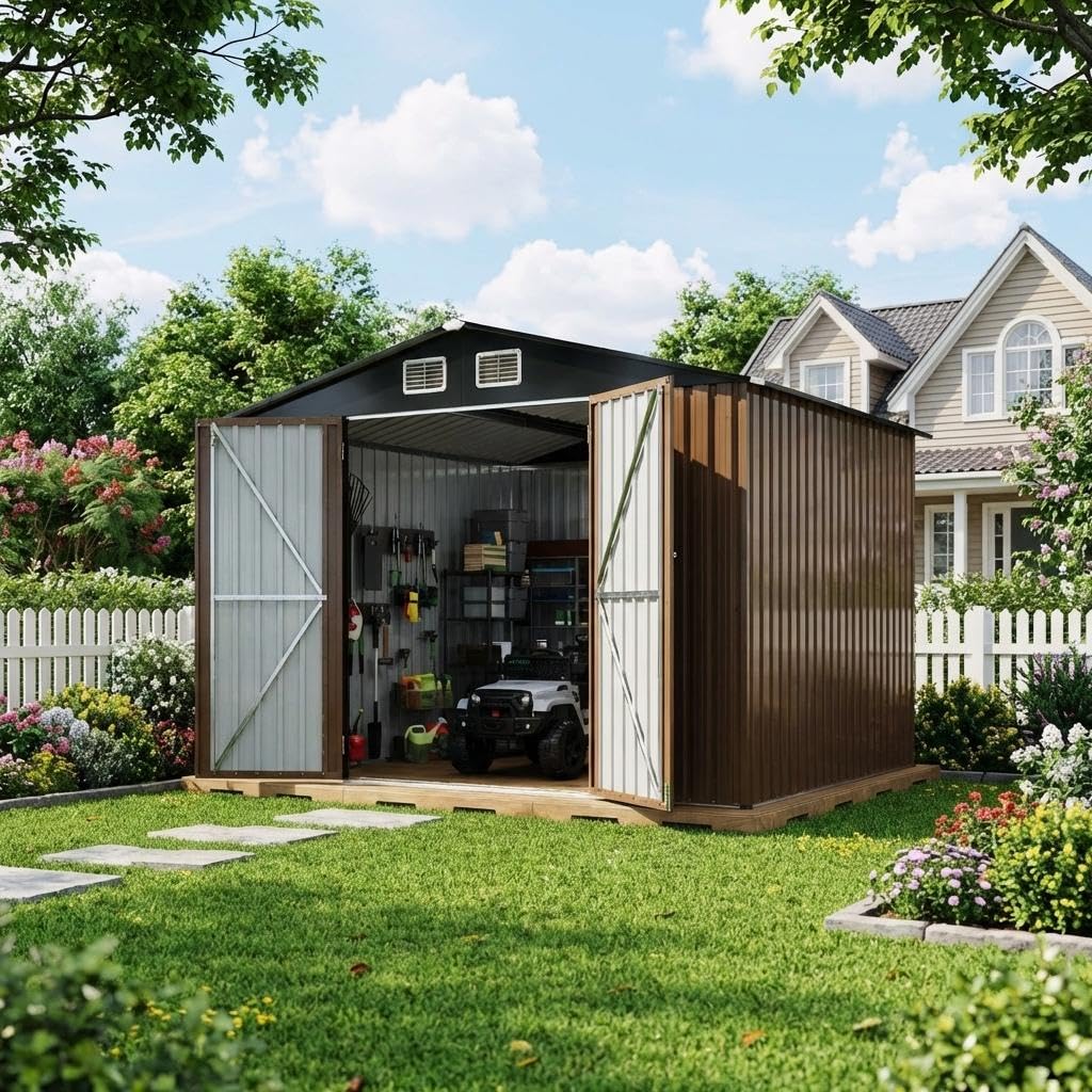 Photo 1 of *** PARTIAL SET/UNKNOWN BOX SET *** Metal Storage Shed, 8x10 ft Metal Outdoor Storage Shed, with Doors & Lockable Windows, Large Ventilation Openings, Sturdy Design, Easy Assembly - Durable, Outdoor Sheds for Garden,Garage