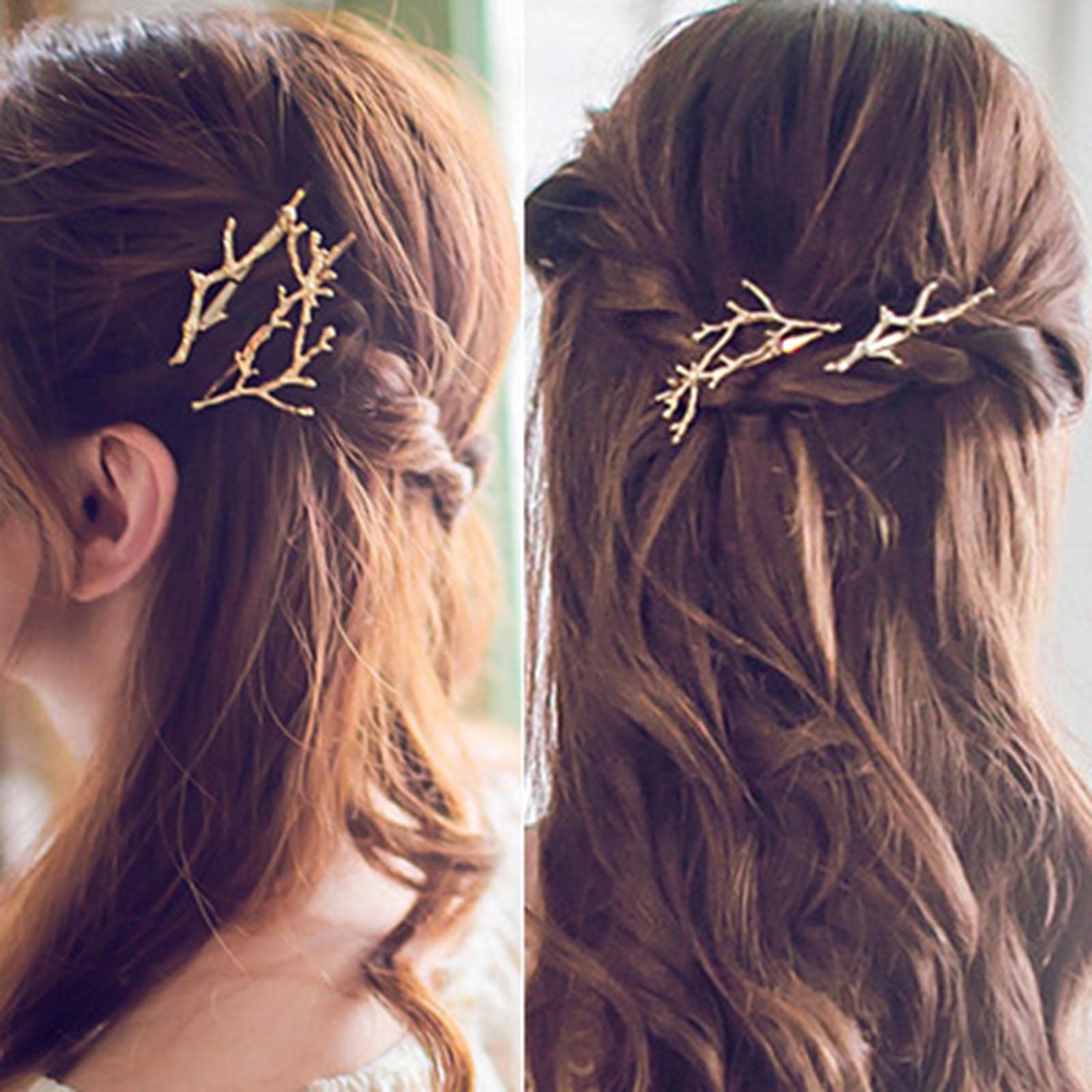 Wendalern Boho Antlers Hair Clip Barrette Christmas Hair Cilps Bobby Pins Gold Antlers Hair Clip Branch Leaves Hairclip Decorative Hair Accessory for Women and Girls