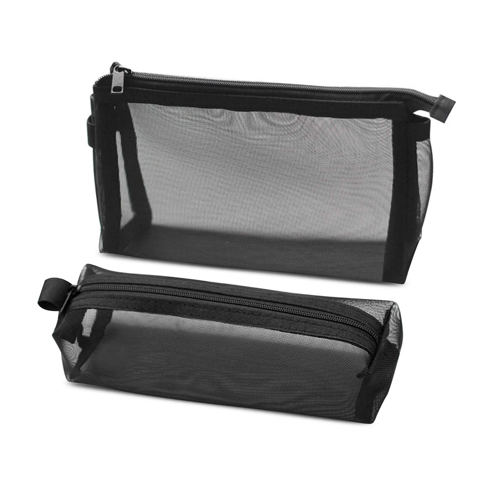 Mousyee Pencil Case, 2 PCS Pencil Case Set PVC Transparent Pencil Storage Pouch with Zipper Zipper Stationery Pouch Makeup Bag for Women Portable Office Stationery Pouch for Students Adults (Black)