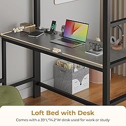 ADORNEVE Twin Size Loft Bed with Desk and 8 Storage