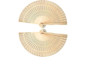 TARANDUS Foldable Hand Fan & Wooden Fans Handheld - 2-Pack Chinese Vintage Folding Fans with Sandalwood Scent, Hollow Carving for Wedding/Birthday Party Favors, Photography Props, Home Décor (Wooden)