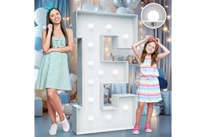 TEEBLOOM 4FT Marquee Light Up Letters - Cool White Light Up Letters E with Fixed Water Bag, Party Decoration Large Marquee Light Up Letters can Be Used for Wedding Decoration, Birthday Party Decoration