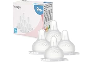 YOHKOH Baby Bottle Nipples for Wide Neck Bottles, 100% Natural Feel Silicone Nipples, BPA-Free (9m+, LL, 4 Counts)