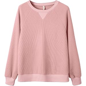 SHEWIN Womens Waffle Long Sleeves Shirts Tops Crewneck Sweatshirts | Loose Fit Basic Ladies Tshirt, Oversized Lightweight Cas