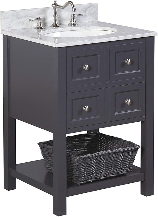 Amazon Com New Yorker 24 Inch Bathroom Vanity Carrara Charcoal Gray Includes Charcoal Gray Cabinet With Authentic Italian Carrara Marble Countertop And White Ceramic Sink Home Improvement