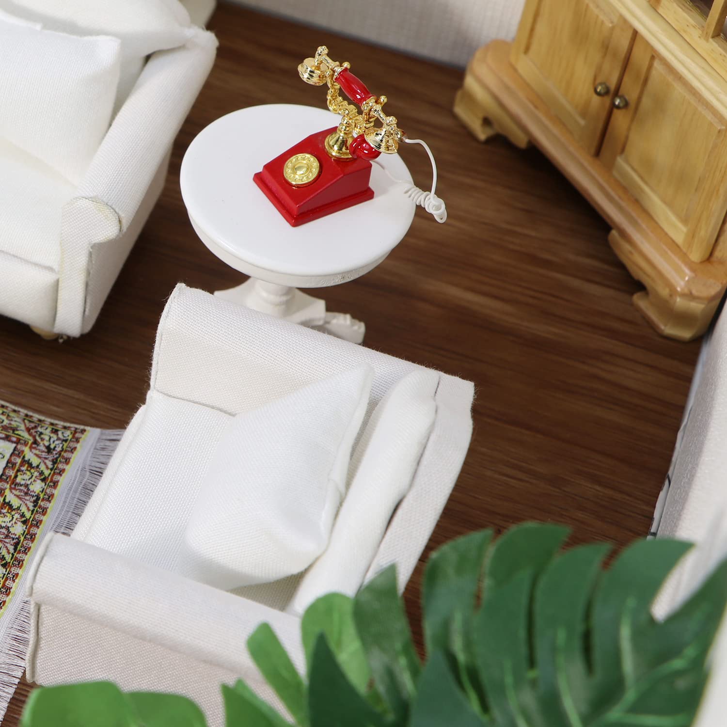 Dollhouse Couch with Pillow 1 12 Scale Miniature Sofa Arm Chair Living Room Furniture Wooden Fabric Frame Single Reading Chair Artificial House Room Scene Decoration (White)