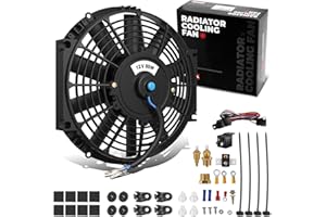 DNA MOTORING 10Inch Electric Radiator Cooling Fan Thermostat Wiring Switch Relay Kit, Universal High Performance Slim Fan Push Pull Electric Radiator with Mount Kit, RAF-10+SW-KIT