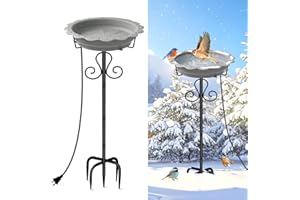 Webuys Heated Bird Baths for Outdoors, 100W Heated Birdbath Bowl for Outdoors for Winter with 5-Prong Metal Base Thermostat Control, Heated Bird Bath for Outside Winter Garden Patio Yard Lawn (Gray)