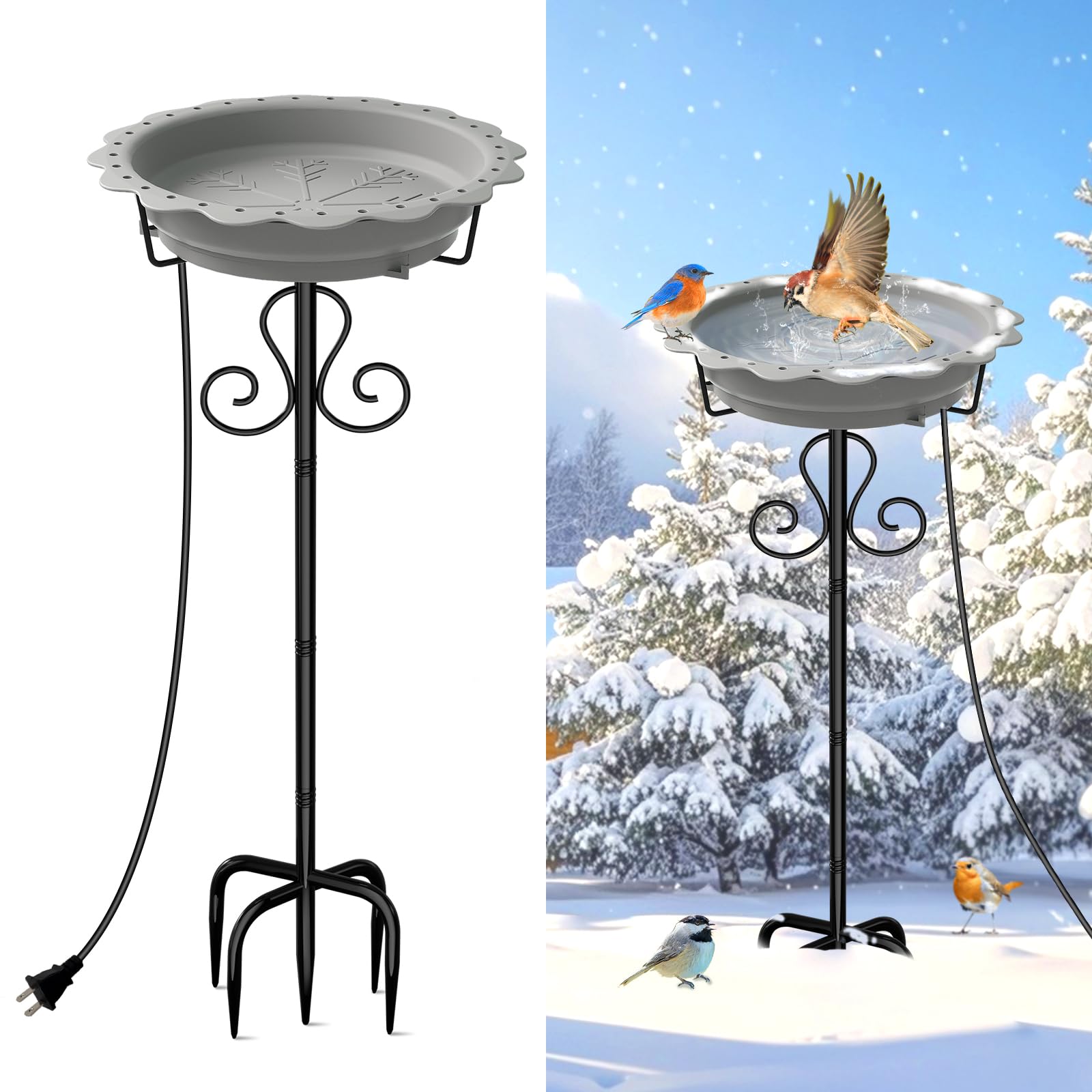 Photo 1 of ***MISSING POLE, SELLING FOR PARTS AS IS, FINAL SALE*I**Webuys Heated Bird Baths for Outdoors, 100W Heated Birdbath Bowl for Outdoors for Winter with 5-Prong Metal Base Thermostat Control, Heated Bird Bath for Outside Winter Garden Patio Yard Lawn (Gray)*