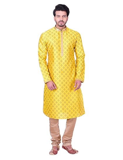 Men's Sea Green Full Sleeve Regular Fit Self-Designed Kurta & Churidar Set