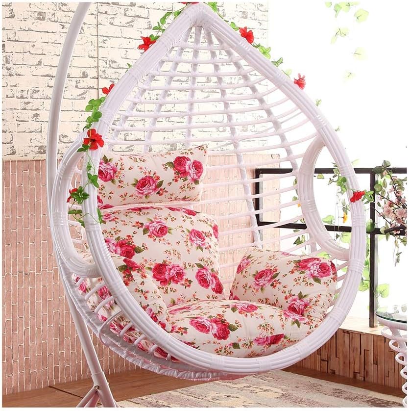 Thick Padded Bed Recliner Relaxer Chair Seat Cove Swing Basket Cushion，furniture Outdoor Patio Wicker Hanging Basket Swing Chair Tear Drop Egg Chair With Cushion And Stand,red