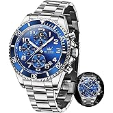OLEVS Mens Watches Chronograph Watch Luxury Dress Stainless Steel Waterproof Watches for Men Moon Phase Luminous Business Calendar Wrist Watch Blue/Black/Green/Gold/Face