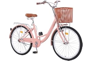 CYCLIST SAWYER Hybrid Bikes for Women, 24/26 inch Adult Bicycles Lightweight Hi-Ten Steel Frame Road Bike Single Speed with Rear Rack and Basket, Commuter City Bike, Comfort Lady Bicycle, Vintage Adult Bike