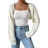 LYSINK Women's Cropped Cardigan Long Sleeve Open Front Ribbed Knit Shrug Sweater Bolero Cardigans for Dresses