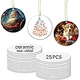 25 PCS Sublimation Ceramic Ornament Blank 3 inch Round Two-Sided Printed White Ceramic Decoration Handmade DIY Personalized Christmas Home Decoration Bulk