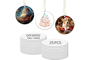 OKBA 25 PCS Sublimation Ceramic Ornament Blank 3 inch Round Two-Sided Printed White Ceramic Decoration Handmade DIY Personalized Christmas Home Decoration Bulk