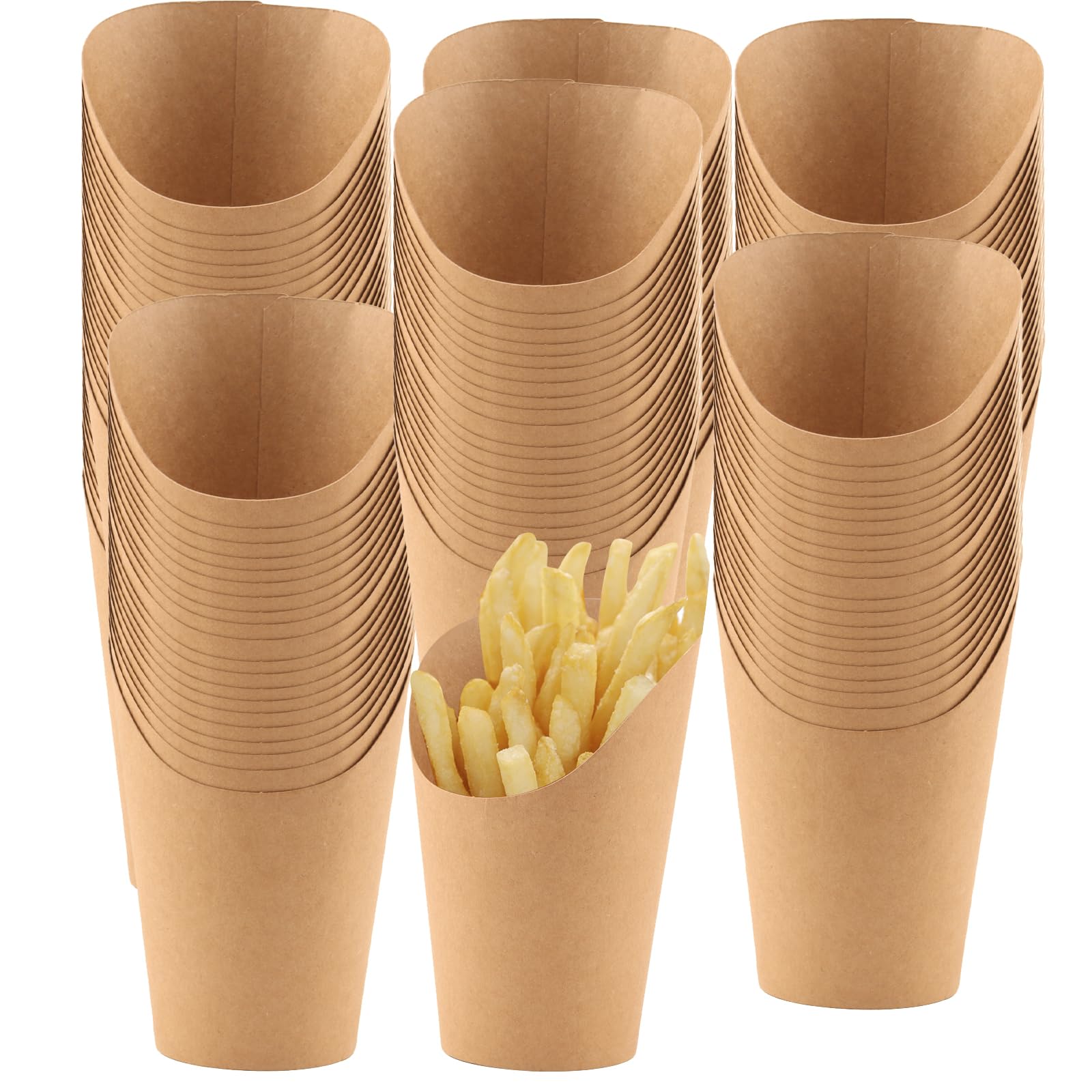DAKFOOK 100 Pcs 500ml French Fries Holder, 16oz Brown Kraft Paper Charcuterie Cups, Grease-Resistant French Fry Cups for Snack, Crisps, Popcorn, Ice Cream, Appetizer