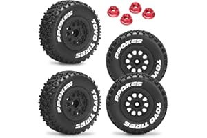 DAITOKU 1/10 RC Short Course Tires 12mm Hex RC Wheels and Tires RC Truck Tires for RC Off-Road Car RC Car Wheels for Traxxas TRX4 Slash Arrma Losi Tenacity Vkar 10sc Hpi RC Buggy Car 4PCS (Style C) - Black