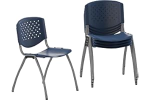 Flash Furniture Hercules Series Plastic Contoured Lobby Chairs with Perforated Backs, Ergonomic Stacking Chairs for Offices, Set of 5, Navy