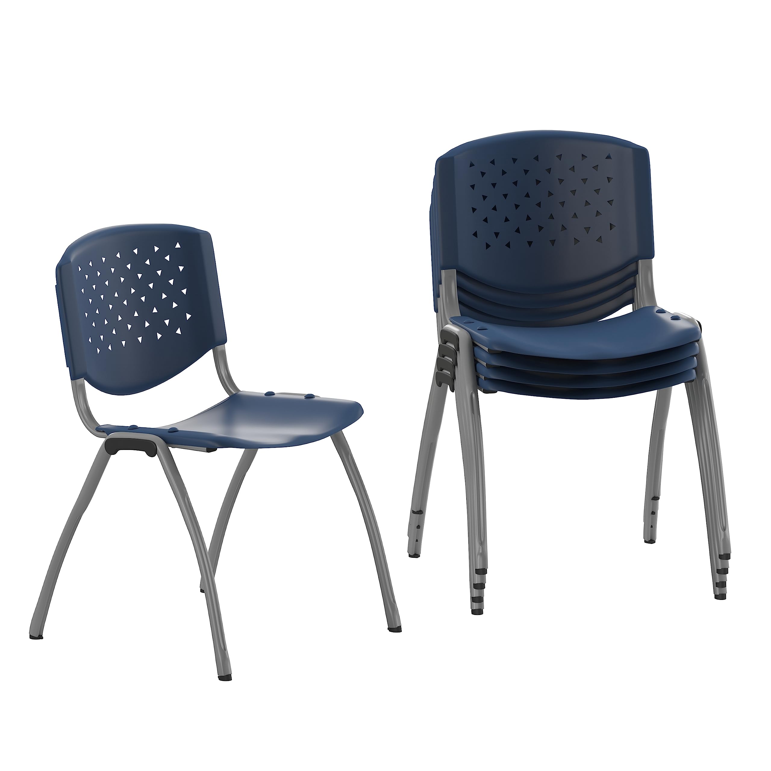 Photo 1 of Flash Furniture Hercules Series Plastic Contoured Lobby Chairs with Perforated Backs, Ergonomic Stacking Chairs for Offices, Set of 5, Navy