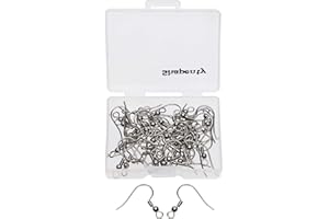 Shapenty Surgical Stainless Steel Ball Coil Fish Earring Hooks Clasp Hypo-allergenic Ear Wire Bead Connector Hooks with Large Loop for DIY Jewelry Finding Making, 50PCS/25Pairs