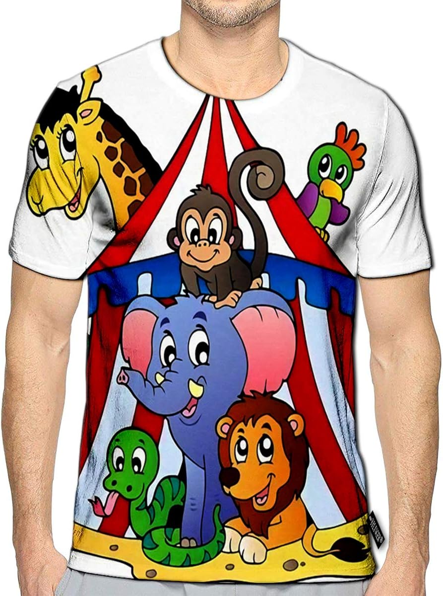 T-Shirt 3D Printed Various Animals in Circus Tent Casual Tees