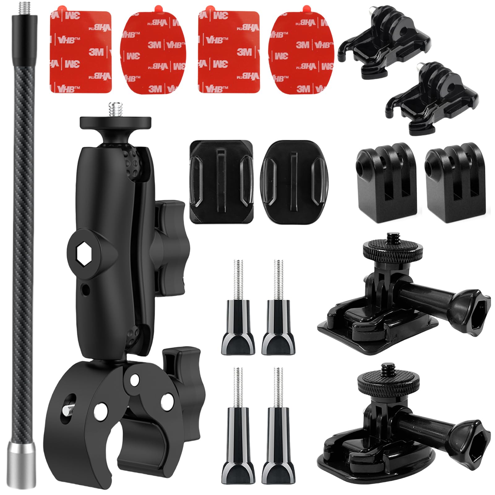 Bike Motorcycle Handlebar Mount Bundle Kit for Insta 360 Accessory, Clamp Mount with Extension Arm Selfie Stick Compatible with Insta 360 X4 X3 X2 X ONE RS R ACE Pro Go 3 2, Go Pro Series Etc