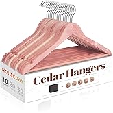 HOUSE DAY Cedar Hangers for Closet, Smooth Cedar Wood Hangers 10 Pack with Rings, 360° Swivel Hook, U-Shape Notched, Non Slip Pant Bar, Sturdy Wooden Clothes Hanger for Coats, Dresses, Suits