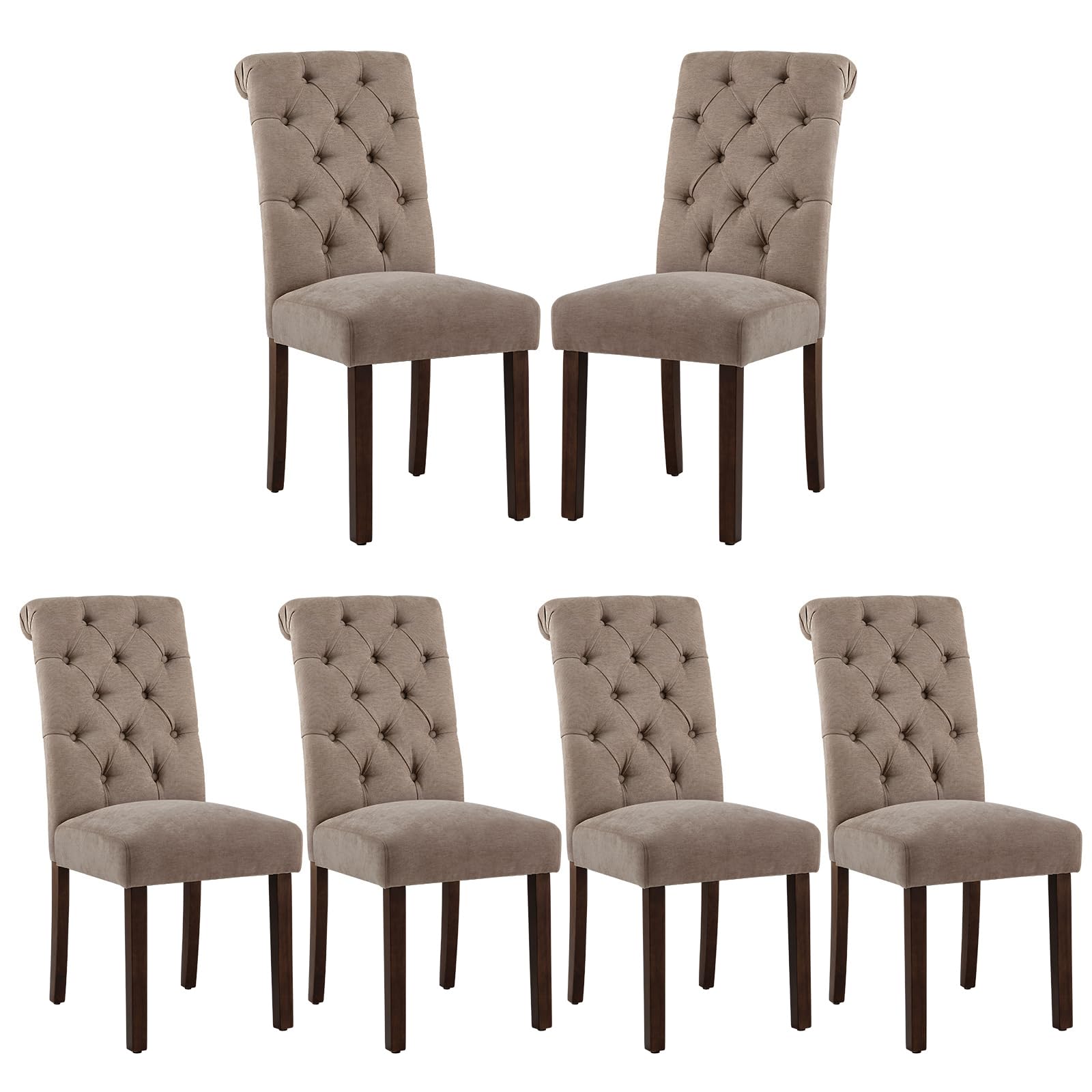 Photo 1 of ****SET OF 2****COLAMY Button Tufted Dining Chairs Set of 6, Parsons Upholstered Fabric Dining Room Chairs Kitchen Chairs with Wood Legs and Padded Seat, Taupe