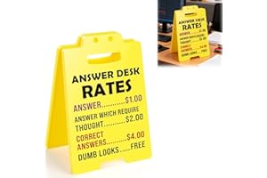 Funny Gift for Women - Yellow Answer Desk Rates Sign, Humorous Office Desk Decor & Gag Gift for Coworker, Birthday, Christmas