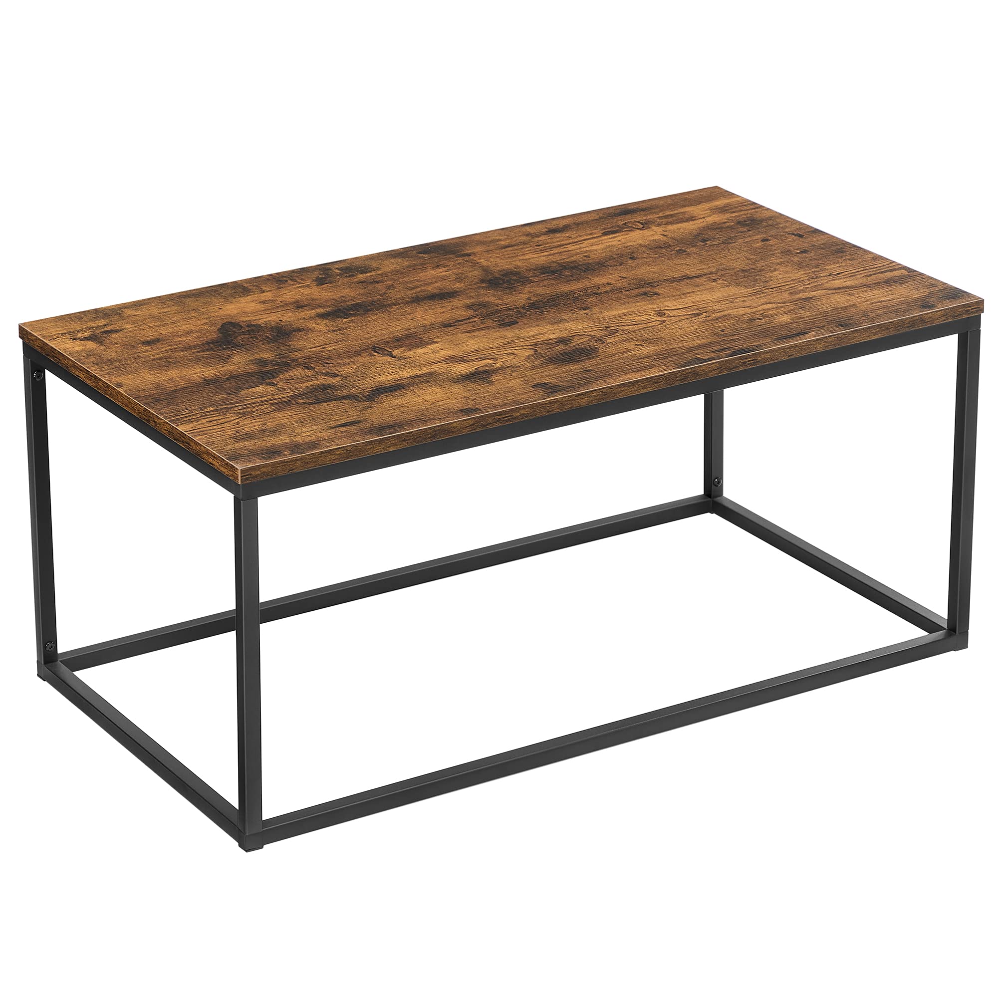 VASAGLE Coffee Table with Thickened Board, 39.4 Inch, Open Rectangle Living Room Table, Steel Frame and Wood Panel, Easy to Assemble, for Living Room, Industrial, Rustic Brown and Black ULCT052B01