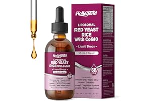 HOLLEGEND Liposomal Red Yeast Rice with CoQ10 Liquid Drops, 1200mg Red Rice Yeast Extract for Cholesterol Supplement,with Citrus Bergamot & Vitamins for Antioxidant,Heart Health, Vegan,2 FL OZ