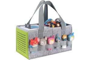 OUKNAK Carrying Case for Tonies Starter Set & Storage Bag for Tonies Figurine, Home Outdoor Hand Bag for Tonies Audio Player and Dolls Musical Toy Folding Bag for Kids Toniebox Accessories (Gray Green)