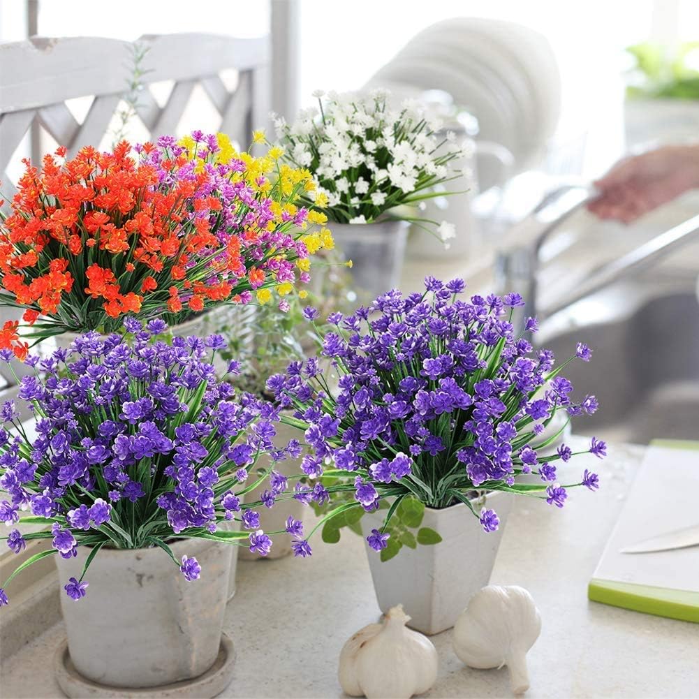 Shiwaki 5Pcs Artificial plant 7-prong spring grass gypsophila bouquet decoration for Indoor Outside Hanging Planter Wedding Farmhouse Decor(Purple) - Image 5