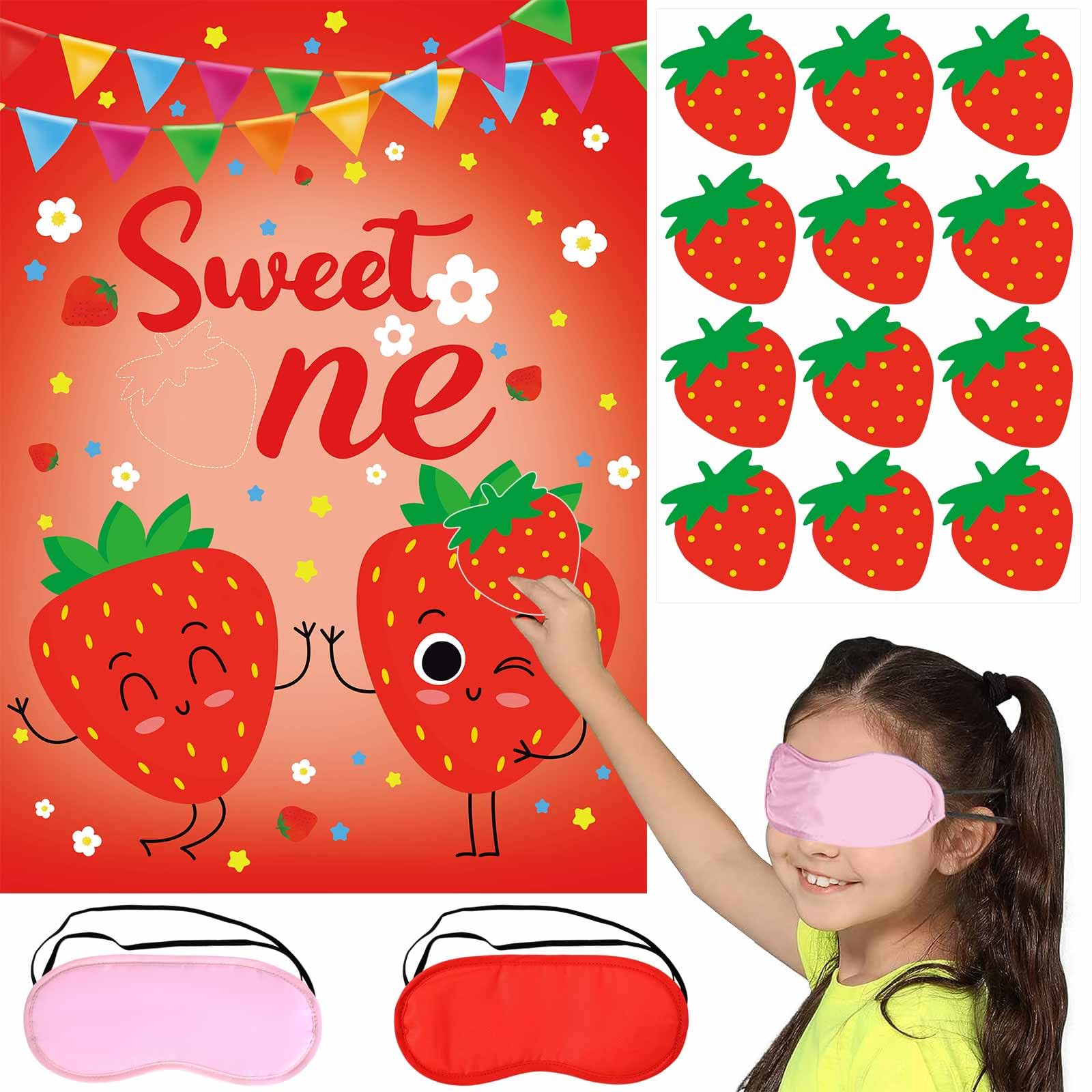 Photo 1 of Matiniy Strawberry Pin Party Games Pin The Strawberry on The Poster with 24 Stickers for Kids Themed Birthday Party Decorations Classroom Activities