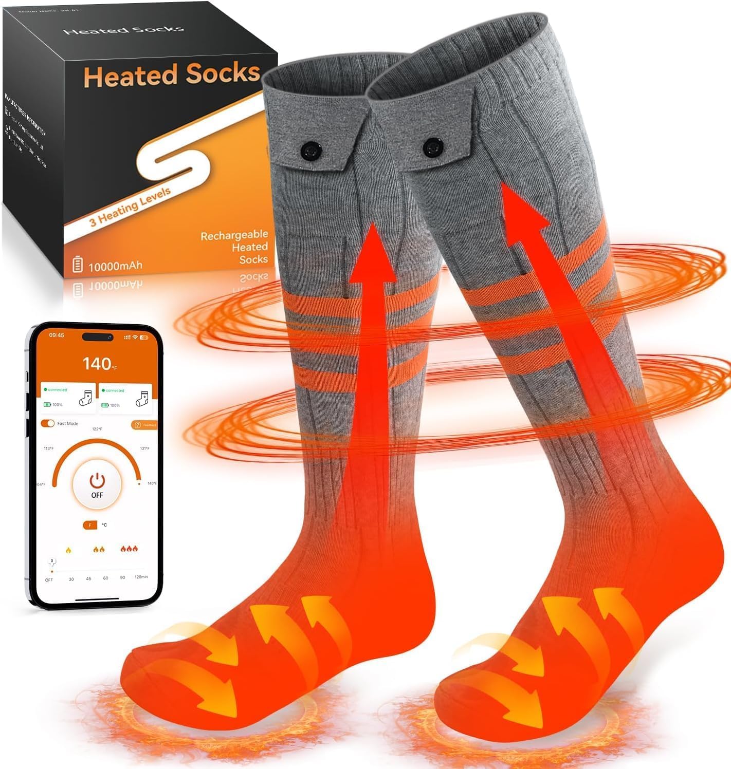 Photo 1 of Heated Socks, APP Control Electric Heated Socks for Men Women, Rechargeable Battery Powered Warm Socks, Washable Thermal Socks Foot Warmer for Winter Hunting Skiing Hiking Camping