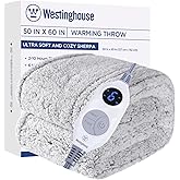 Westinghouse Electric Blanket Throw Size, Soft Plush Sherpa Heated Blanket with 6 Heating Levels & 2-10 Hours Auto-Off, Machine Washable, 50x60 inches, Grey