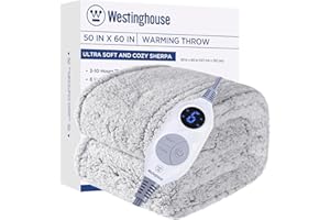 Westinghouse Electric Blanket Throw Size, Soft Plush Sherpa Heated Blanket with 6 Heating Levels & 2-10 Hours Auto-Off, Machine Washable, 50x60 inches, Grey
