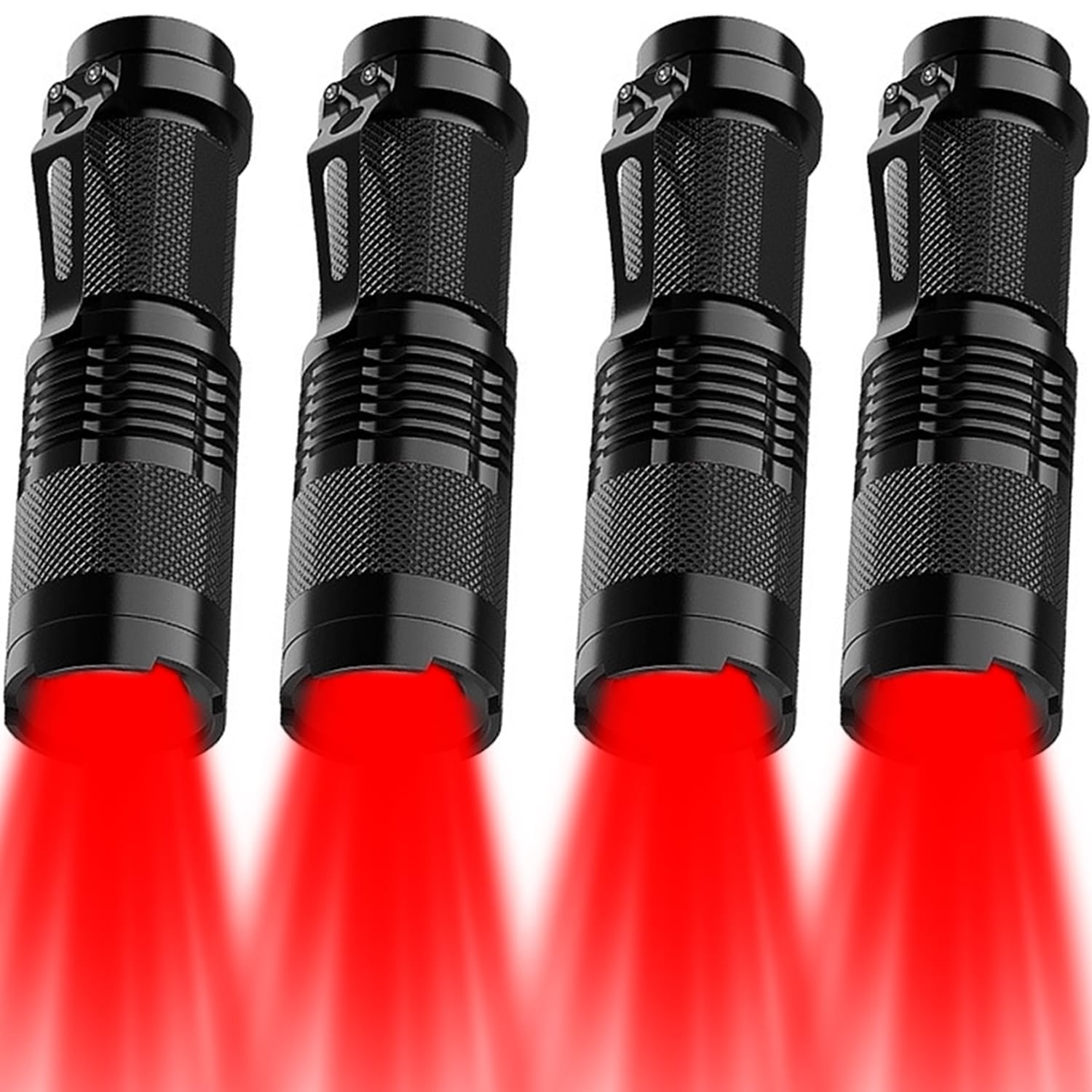 MVIOCS Red Light Flashlight, LED Red Light, Powerful Red Flashlight with Clip for Hunting, Astronomy, Night Observation and Outdoor Activities (4 Pieces)