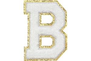 TACVEL 3PCS Chenille Letters Patch, Iron on Large Size Varsity Glitters Letter Patches for Team Costume Decoration, Height 4-1/2In, White Letter B