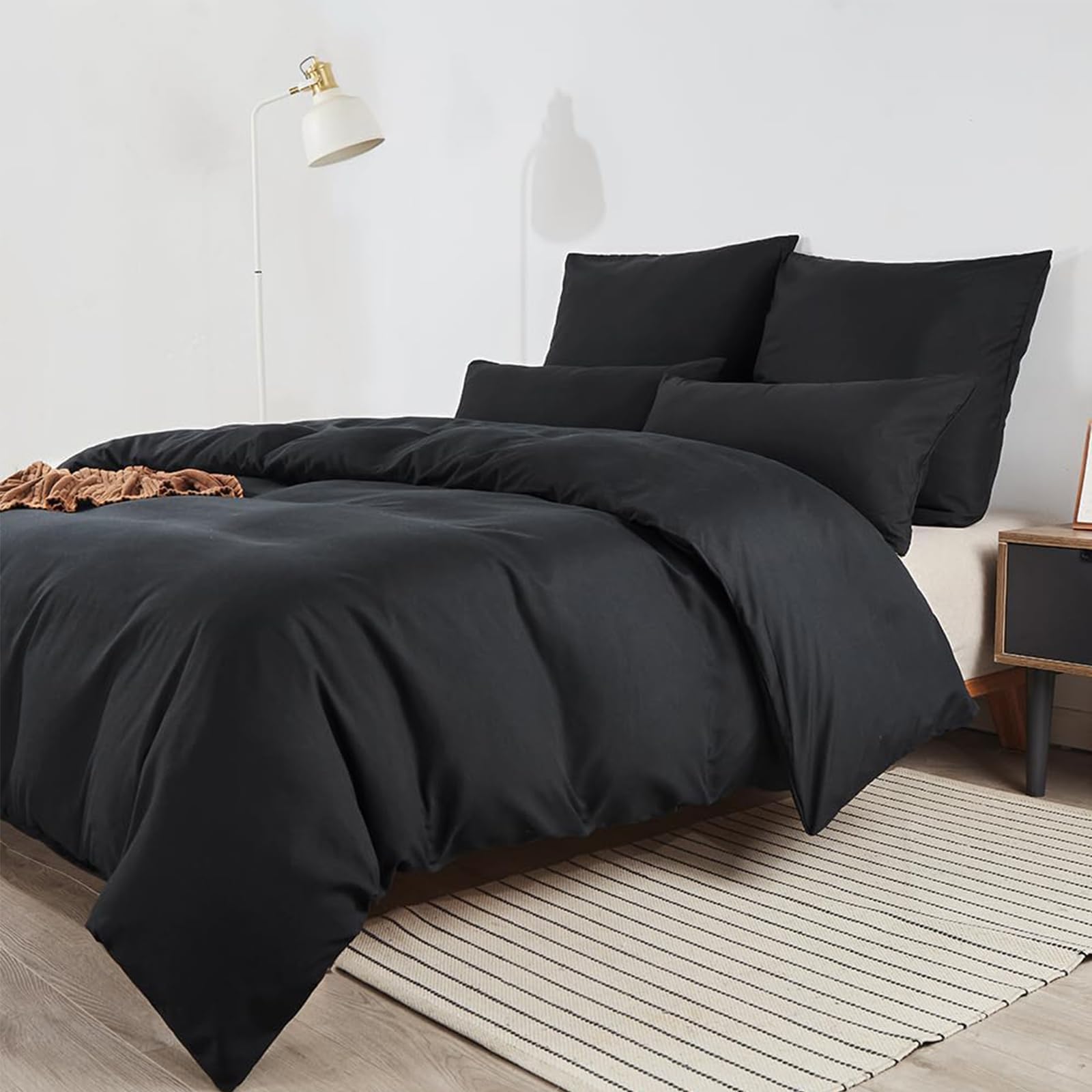 Soifox Super King Duvet Cover Set - Black Bedding Set Superking Size Bed with Zipper Closure, Soft Microfiber Quilt Cover with 2 Pillowcases