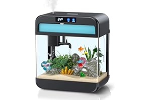 JPHYLL Fish Tank 2.2 Gallon Fish Bowl with Humidifier 7 Color Auto-Looping Light Aquarium Tank with 3 in 1 Silent Pump with Filteration & Oxygenation & Circulation(Black-2.2 Gallon)